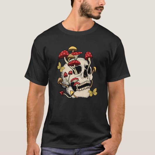 Fungus Magic Psilocybin Mushrooms Skull Face Hippi Tシャツ (正面)
