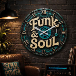 Funk & Soul Vinyl Record Vintage Retro Music Decor ラージ壁時計