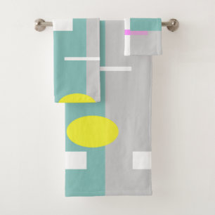 Funky Abstract Art Turquoise Pink Pastel Theme バスタオルセット