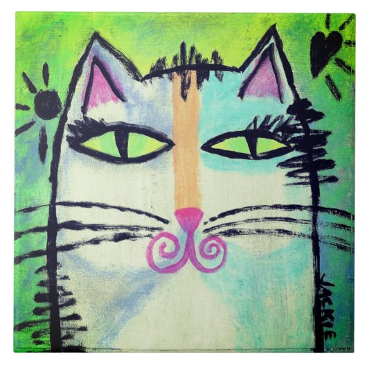 Funky Abstract Cat Painting タイル (正面)
