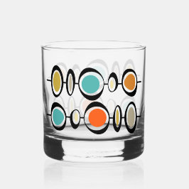 Funky Abstract Circles Turquoise Orange Midcentury ウイスキーグラス