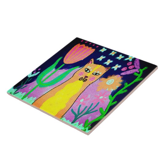 Funky Abstract Digital Cat Art タイル (側面)