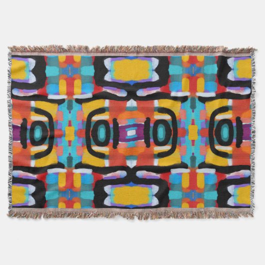 Funky Abstract Unique Colors Hand Painted Look スローブランケット (正面)