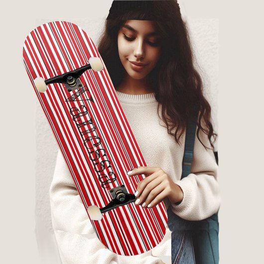 Funky Asymmetric Modern Vibrant Red Stripes Name スケートボード