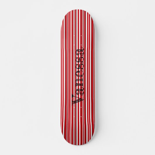 Funky Asymmetric Modern Vibrant Red Stripes Name スケートボード (正面)