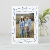 Funky Blue Christmas Bow Ribbon 3 Photo シーズンカード (スタンド正面)