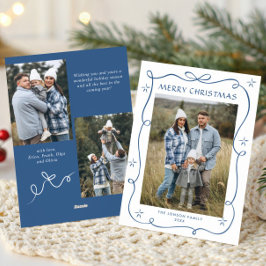 Funky Blue Christmas Bow Ribbon 3 Photo シーズンカード