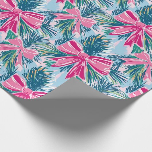Funky Bow Pink Christmas Bow Pattern ラッピングペーパー (角)