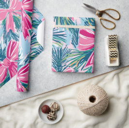 Funky Bow Pink Christmas Bow Pattern ラッピングペーパー