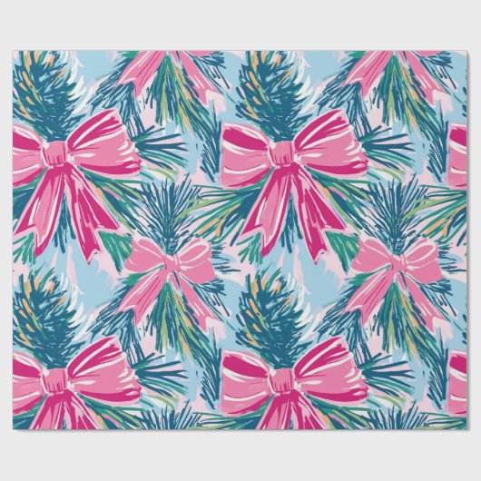 Funky Bow Pink Christmas Bow Pattern ラッピングペーパー (フラット)