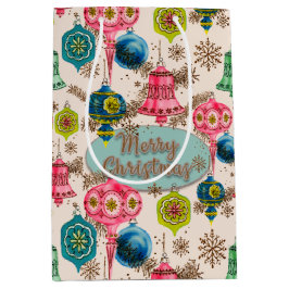 Funky Bright Retro Christmas ミディアムペーパーバッグ