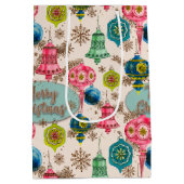 Funky Bright Retro Christmas ミディアムペーパーバッグ (裏面)