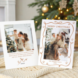 Funky Christmas Boho Beige Bow Ribbon 2 Photo シーズンカード