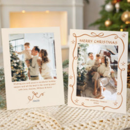 Funky Christmas Boho Beige Bow Ribbon 2 Photo シーズンカード