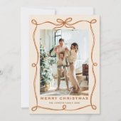 Funky Christmas Boho Beige Bow Ribbon 2 Photo シーズンカード (正面)