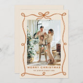 Funky Christmas Boho Beige Bow Ribbon 2 Photo シーズンカード (正面/裏面)