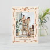 Funky Christmas Boho Beige Bow Ribbon 5 Photo シーズンカード (スタンド正面)