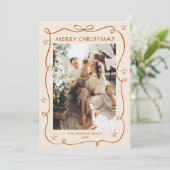Funky Christmas Boho Beige Bow Ribbon 5 Photo シーズンカード (スタンド正面)