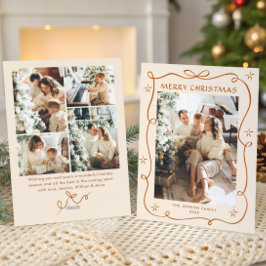 Funky Christmas Boho Beige Bow Ribbon 5 Photo シーズンカード