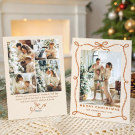 Funky Christmas Boho Beige Bow Ribbon 5 Photo シーズンカード