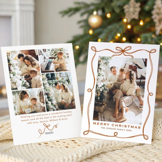 Funky Christmas Boho Beige Bow Ribbon 5 Photo シーズンカード