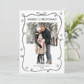 Funky Christmas Boho Black Bow Ribbon 2 Photo シーズンカード (スタンド正面)