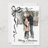 Funky Christmas Boho Black Bow Ribbon 2 Photo シーズンカード (正面)