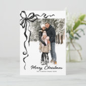 Funky Christmas Boho Black Bow Ribbon 2 Photo シーズンカード (スタンド正面)