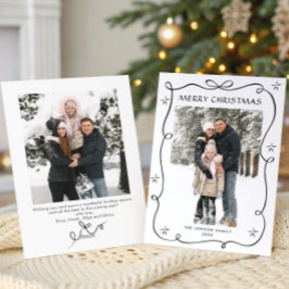 Funky Christmas Boho Black Bow Ribbon 2 Photo シーズンカード