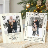 Funky Christmas Boho Black Bow Ribbon 2 Photo シーズンカード