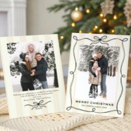 Funky Christmas Boho Black Bow Ribbon 2 Photo シーズンカード