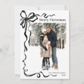 Funky Christmas Boho Black Bow Ribbon 2 Photo シーズンカード (正面)