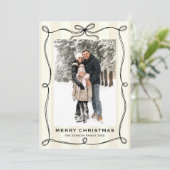 Funky Christmas Boho Black Bow Ribbon 2 Photo シーズンカード (スタンド正面)