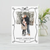 Funky Christmas Boho Black Bow Ribbon 3 Photo シーズンカード (スタンド正面)