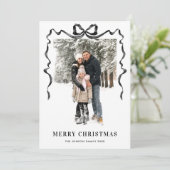 Funky Christmas Boho Black Bow Ribbon 3 Photo シーズンカード (スタンド正面)