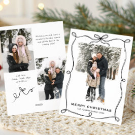 Funky Christmas Boho Black Bow Ribbon 3 Photo シーズンカード