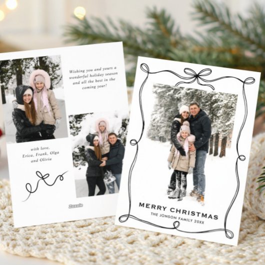 Funky Christmas Boho Black Bow Ribbon 3 Photo シーズンカード