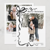 Funky Christmas Boho Black Bow Ribbon 5 Photo シーズンカード (正面/裏面)