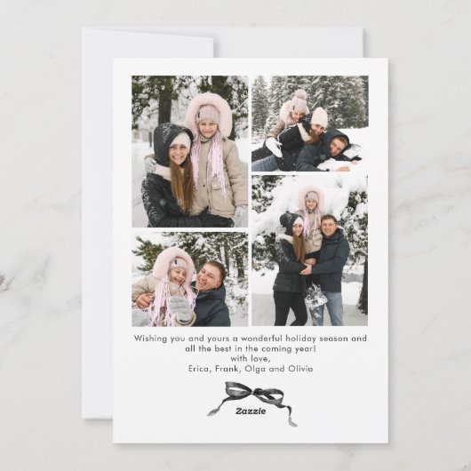 Funky Christmas Boho Black Bow Ribbon 5 Photo シーズンカード (裏面)
