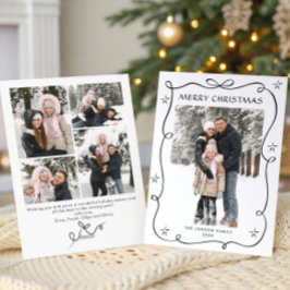 Funky Christmas Boho Black Bow Ribbon 5 Photo シーズンカード