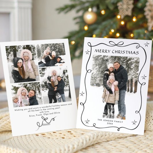 Funky Christmas Boho Black Bow Ribbon 5 Photo シーズンカード