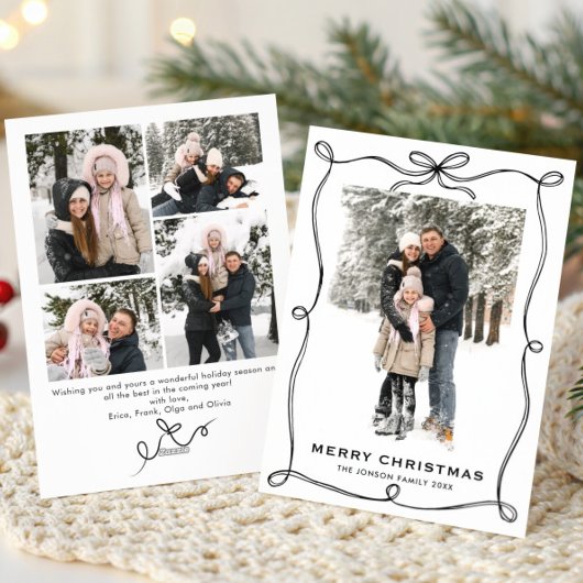 Funky Christmas Boho Black Bow Ribbon 5 Photo シーズンカード