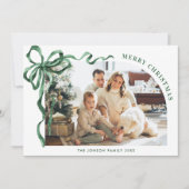Funky Christmas Boho Green Bow Ribbon 6 Photo シーズンカード (正面)