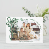 Funky Christmas Boho Green Bow Ribbon 6 Photo シーズンカード (スタンド正面)