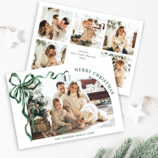Funky Christmas Boho Green Bow Ribbon 6 Photo シーズンカード