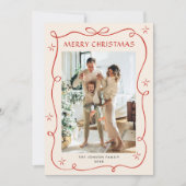 Funky Christmas Boho Red Bow Ribbon 2 Photo シーズンカード (正面)