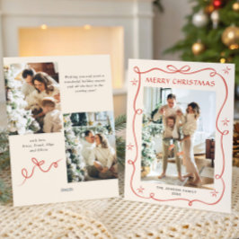 Funky Christmas Boho Red Bow Ribbon 3 Photo シーズンカード