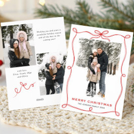 Funky Christmas Boho Red Bow Ribbon 3 Photo シーズンカード