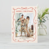 Funky Christmas Boho Red Bow Ribbon 3 Photo シーズンカード (スタンド正面)