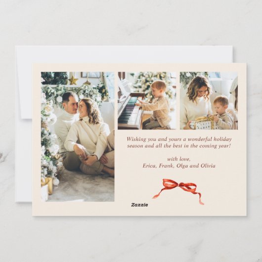 Funky Christmas Boho Red Bow Ribbon 4 Photo シーズンカード (裏面)